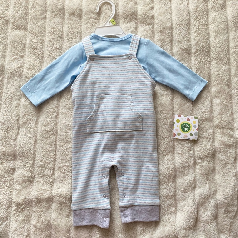 Little Me Baby Boy Striped Coverall Set NWT